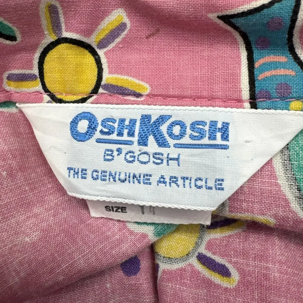 Rare 80’s Vintage Oshkosh B Gosh Pink Tropical Overalls Set Sz 12/14 Tapered Leg